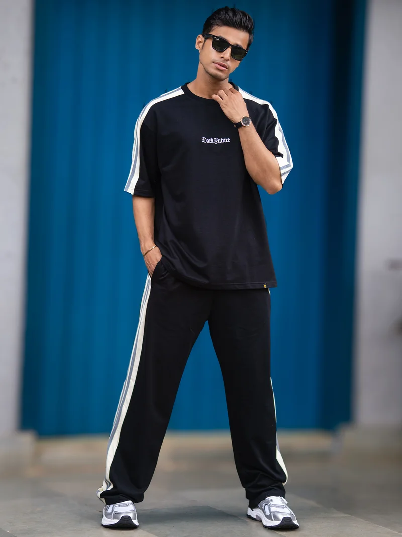 مانياك Maniac Mens Colorblock Future Round Neck Half Sleece Brown Cotton Co-Ords